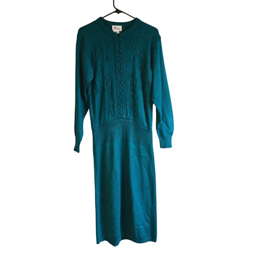 Vintage Darian green 3d knit sweater dress midi size small